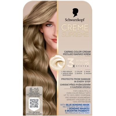 Schwarzkopf Creme Supreme 8-16 chladná popelavá světlá blond barva na vlasy 60 ml Schwarzkopf Creme Supreme 8-16 chladná popelavá světlá blond barva na vlasy 60 ml