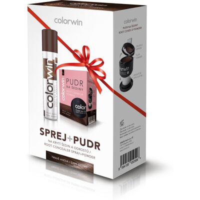 Colorwin Sprej 75 ml a pudr 3,2 g na krytí šedin tmavě hnědá dárkové balení 2 ks Colorwin Sprej 75 ml a pudr 3,2 g na krytí šedin tmavě hnědá dárkové balení 2 ks