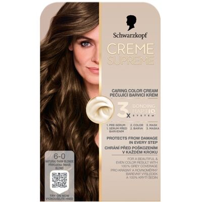Schwarzkopf Creme Supreme 6-0 přirozená tmavá blond barva na vlasy 60 ml Schwarzkopf Creme Supreme 6-0 přirozená tmavá blond barva na vlasy 60 ml