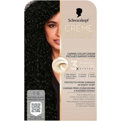 Schwarzkopf Creme Supreme 1-0 přirozená černá barva na vlasy 60 ml Schwarzkopf Creme Supreme 1-0 přirozená černá barva na vlasy 60 ml
