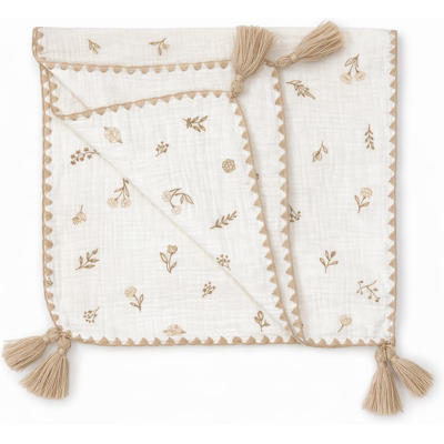 Baby Nellys Mušelínová dětská deka 75 × 90 cm, s bambulkami - Louka Nature Baby Nellys Mušelínová dětská deka 75 × 90 cm, s bambulkami - Louka Nature