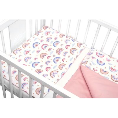 Baby Nellys Bavlněné povlečení do postýlky 2D, Duha, pastelová s potiskem/pudrová Baby Nellys Bavlněné povlečení do postýlky 2D, Duha, pastelová s potiskem/pudrová