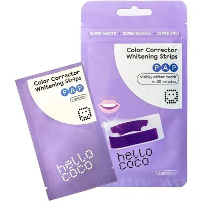 Hello Coco PAP Bělicí pásky na zuby s korektorem barev 7 aplikací 14 ks Hello Coco PAP Bělicí pásky na zuby s korektorem barev 7 aplikací 14 ks