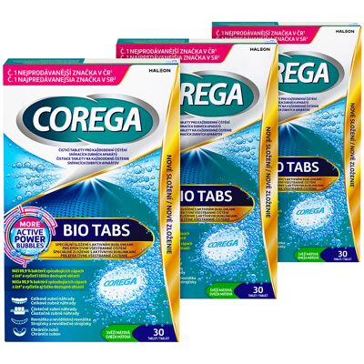 Corega Bio Tabs Antibakteriální tablety - Čištění zubních náhrad Corega Bio Tabs Antibakteriální tablety - Čištění zubních náhrad
