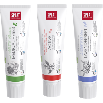 SPLAT Trio sada Professional Medical Herbs, Active, Lavendersept zubní pasty 3x100 ml SPLAT Trio sada Professional Medical Herbs, Active, Lavendersept zubní pasty 3x100 ml