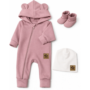 Baby Nellys Rostoucí oteplený overál s čepičkou a botičkami, 3D - pudrově růžová, vel. 68/74 Baby Nellys Rostoucí oteplený overál s čepičkou a botičkami, 3D - pudrově růžová, vel. 68/74