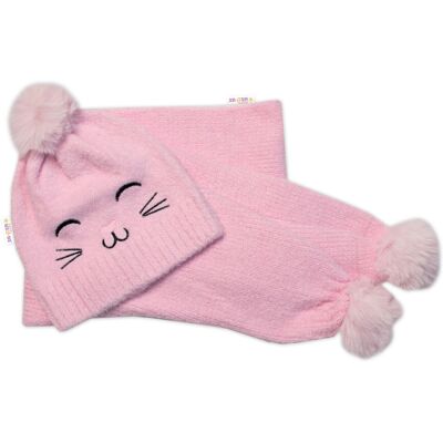 Baby Nellys Zimní čepice s bambulí + šál, Kitty, růžová vel. 54/58 Baby Nellys Zimní čepice s bambulí + šál, Kitty, růžová vel. 54/58