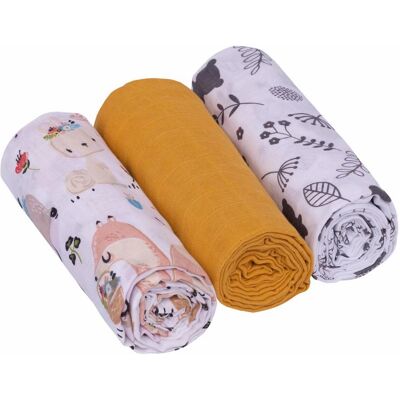 Baby Nellys - Lux Boho - hořčicová/bílá - Mušelínové plenky Baby Nellys - Lux Boho - hořčicová/bílá - Mušelínové plenky