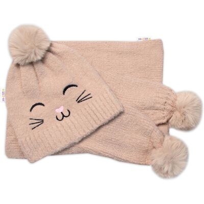 Baby Nellys - Kitty - cappuccino - 54/58 - Zimní čepice se šálou Baby Nellys - Kitty - cappuccino - 54/58 - Zimní čepice se šálou