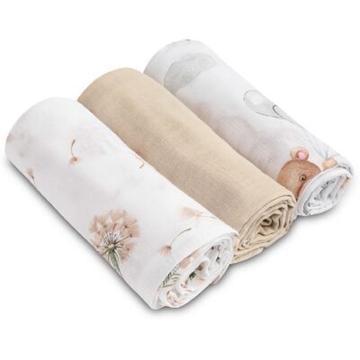 SENSILLO Mušelínové měkké plenky LUX, 3ks, Bear, bílá/béžová SENSILLO Mušelínové měkké plenky LUX, 3ks, Bear, bílá/béžová