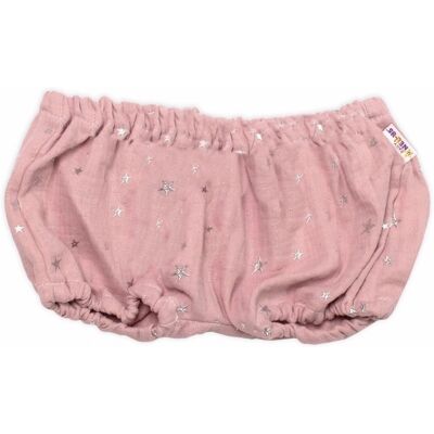 Baby Nellys Mušelínové letní kraťasky Stars pudrové Baby Nellys Mušelínové letní kraťasky Stars pudrové