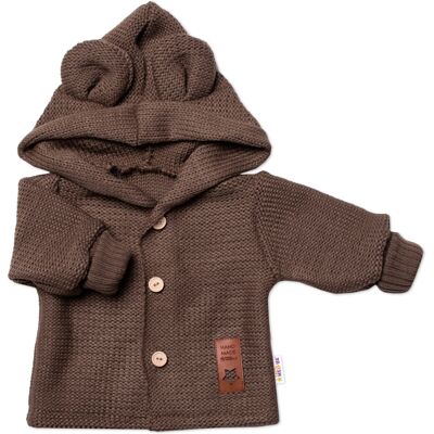 Baby Nellys Pletený svetřík s knoflíčky a kapucí s oušky, hnědý,74 Baby Nellys Pletený svetřík s knoflíčky a kapucí s oušky, hnědý,74
