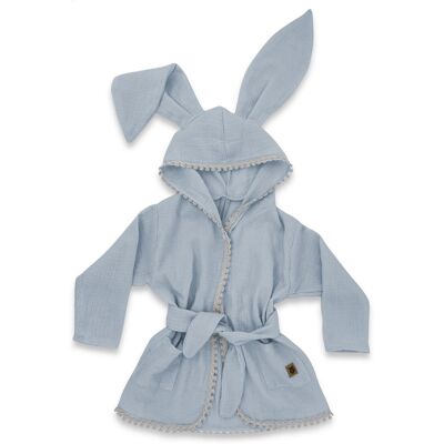 Baby Nellys Dětský mušelínový župan s oušky Bunny - jeans Baby Nellys Dětský mušelínový župan s oušky Bunny - jeans
