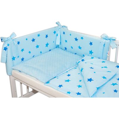 Baby Nellys 3-dílná sada mantinel s povlečením Minky Baby Stars - sv. modrá, 120x90cm Baby Nellys 3-dílná sada mantinel s povlečením Minky Baby Stars - sv. modrá, 120x90cm