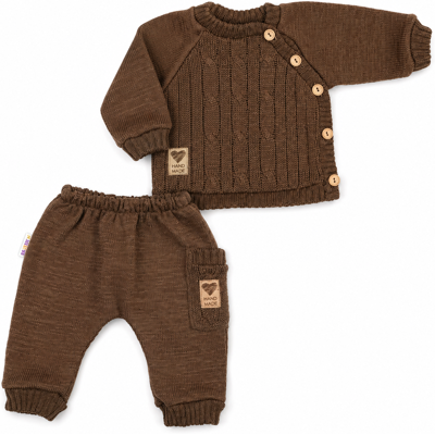 Baby Nellys Rostoucí pletený svetřík a kalhoty Hand Made 2D, Nature, čokoládová, vel. 68/74 Baby Nellys Rostoucí pletený svetřík a kalhoty Hand Made 2D, Nature, čokoládová, vel. 68/74