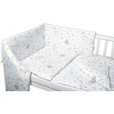 Baby Nellys 3-dílná sada, mantinel s povlečením Sovičky - bílá, 135x100 cm Baby Nellys 3-dílná sada, mantinel s povlečením Sovičky - bílá, 135x100 cm