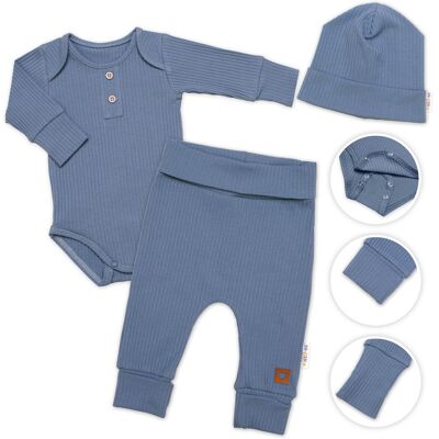 Baby Nellys Žebrovaná rostoucí souprava 3D, Baby Boy - jeans, vel. 68/74 Baby Nellys Žebrovaná rostoucí souprava 3D, Baby Boy - jeans, vel. 68/74