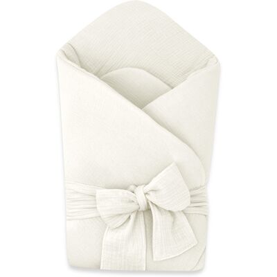 Baby Nellys Elegantní mušelínová zavinovačka s vázáním Nature, smetanová Baby Nellys Elegantní mušelínová zavinovačka s vázáním Nature, smetanová