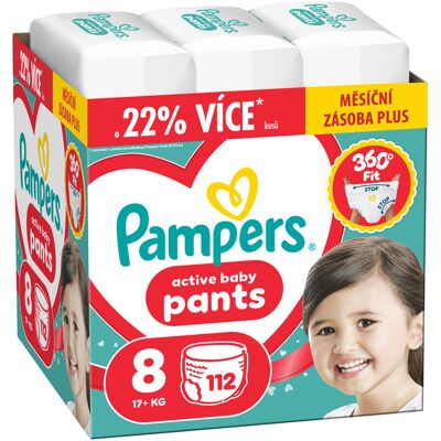 Pampers Active Baby vel. 8 17+ kg plenkové kalhotky 112 ks Pampers Active Baby vel. 8 17+ kg plenkové kalhotky 112 ks