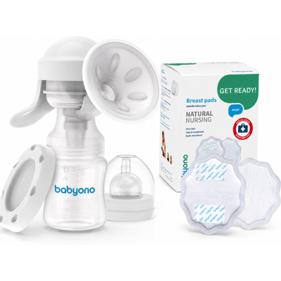 Babyono Ruční odsávačka mléka + Jednorázové ultratenké vložky do podprsenky 24 ks Babyono Ruční odsávačka mléka + Jednorázové ultratenké vložky do podprsenky 24 ks