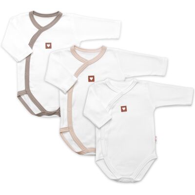 Baby Nellys Rostoucí výhodná sada, 3x Body zap. bokem Nature - béžová/taupe/bílá, vel. 62/68 Baby Nellys Rostoucí výhodná sada, 3x Body zap. bokem Nature - béžová/taupe/bílá, vel. 62/68