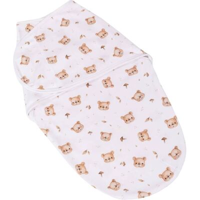 Baby Nellys Bavlněný zavinovací vak, zavinovačka Bear, bílá/hnědá Baby Nellys Bavlněný zavinovací vak, zavinovačka Bear, bílá/hnědá