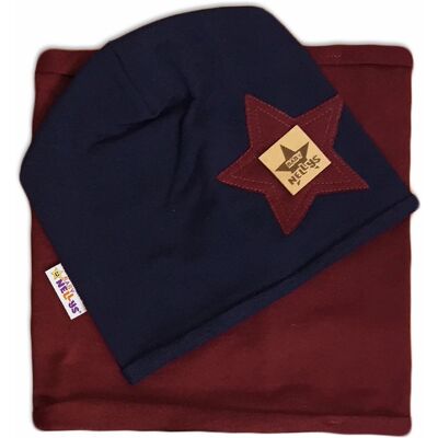 Baby Nellys - Bavlněná sada čepička a nákrčník Nelly Star - granát s bordo - vel. 104 (3-4r) - Baby Clothing Set Baby Nellys - Bavlněná sada čepička a nákrčník Nelly Star - granát s bordo - vel. 104 (3-4r) - Baby Clothing Set
