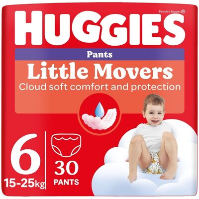 Huggies Little Movers Pants 6 15-25 kg jednorázové plenkové kalhotky 30 ks Huggies Little Movers Pants 6 15-25 kg jednorázové plenkové kalhotky 30 ks