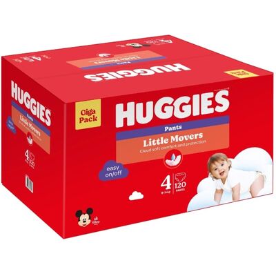 Huggies Little Movers Pants 4 9–14 kg jednorázové plenkové kalhotky 120 ks box Huggies Little Movers Pants 4 9–14 kg jednorázové plenkové kalhotky 120 ks box