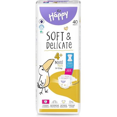 BELLA Baby Happy Soft&Delicate Velikost 4+ Maxi Plus - Jednorázové Plenky BELLA Baby Happy Soft&Delicate Velikost 4+ Maxi Plus - Jednorázové Plenky
