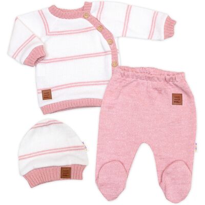 Baby Nellys Pletená sada s jemným proužkem 3D, lux,růžová/bílá Baby Nellys Pletená sada s jemným proužkem 3D, lux,růžová/bílá