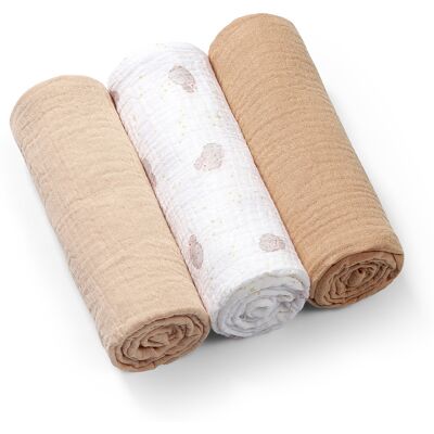Babyono Mušelínové - super měkké plenky, 3ks 70x70cm - béžová, hnědá Babyono Mušelínové - super měkké plenky, 3ks 70x70cm - béžová, hnědá