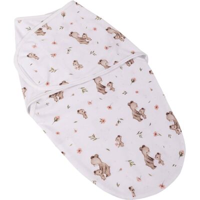 Baby Nellys Bavlněný zavinovací vak, zavinovačka Premium Mommy Bear, bílá/hnědá Baby Nellys Bavlněný zavinovací vak, zavinovačka Premium Mommy Bear, bílá/hnědá
