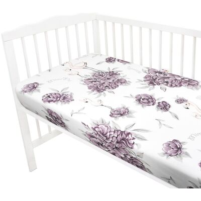 Baby Nellys Dětské bavlněné prostěradlo do postýlky, Plameňák - slivkový, 140 x 70 cm Baby Nellys Dětské bavlněné prostěradlo do postýlky, Plameňák - slivkový, 140 x 70 cm