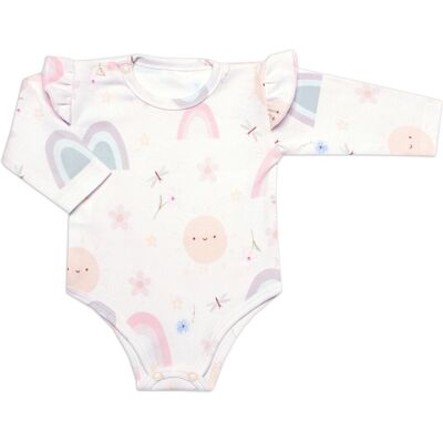 Mrofi Body dl. rukáv s volánkem, bavlna, zapínání u krku , Rainbow - bílé, vel. 80 Mrofi Body dl. rukáv s volánkem, bavlna, zapínání u krku , Rainbow - bílé, vel. 80