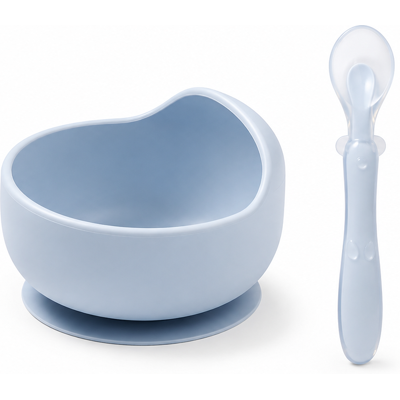 Babyono Silikonová miska s přísavkou + silikonová ohebná lžička - modrá Babyono Silikonová miska s přísavkou + silikonová ohebná lžička - modrá
