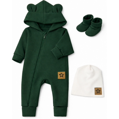 Baby Nellys Rostoucí oteplený overál s čepičkou a botičkami, 3D - tm. zelený, vel. 80/86 Baby Nellys Rostoucí oteplený overál s čepičkou a botičkami, 3D - tm. zelený, vel. 80/86