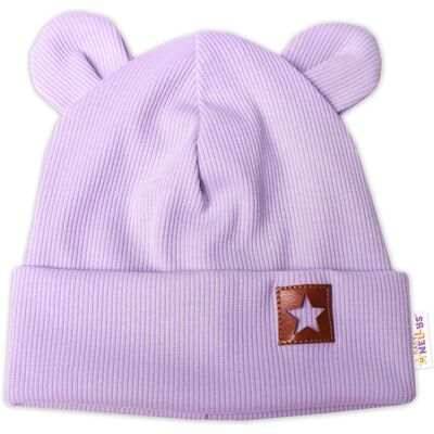 Baby Nellys Žebrovaná dvouvrstvá čepice s oušky TEDDY - lila vel. 68/74 Baby Nellys Žebrovaná dvouvrstvá čepice s oušky TEDDY - lila vel. 68/74
