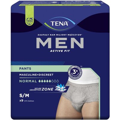 Tena Men Pants Normal S/M inkontinenční kalhotky šedé 9 ks Tena Men Pants Normal S/M inkontinenční kalhotky šedé 9 ks