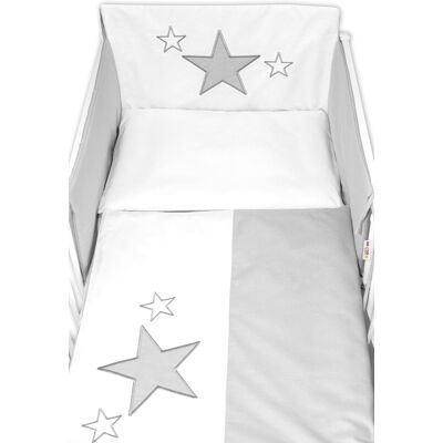 Baby Nellys 5-dílná sada do postýlky Baby Stars (3D + peřinky - šedá, 135x100cm, Baby Nellys 5-dílná sada do postýlky Baby Stars (3D + peřinky - šedá, 135x100cm,