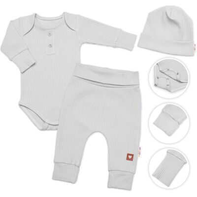 Baby Nellys Žebrovaná rostoucí souprava 3D, Baby Boy - šedá, vel. 68/74 Baby Nellys Žebrovaná rostoucí souprava 3D, Baby Boy - šedá, vel. 68/74