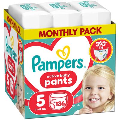 Pampers Active Baby vel. 5 11-17 kg plenkové kalhotky 136 ks Pampers Active Baby vel. 5 11-17 kg plenkové kalhotky 136 ks