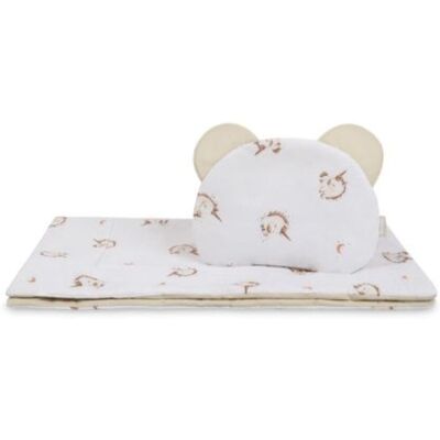 SENSILLO Set do kočárku Jednorožec, bavlněný 54 × 74 cm + polštářek 28 × 36 cm, béžový SENSILLO Set do kočárku Jednorožec, bavlněný 54 × 74 cm + polštářek 28 × 36 cm, béžový
