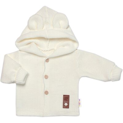 Baby Nellys Pletený svetřík s knoflíčky a kapucí s oušky, ecru,74 Baby Nellys Pletený svetřík s knoflíčky a kapucí s oušky, ecru,74