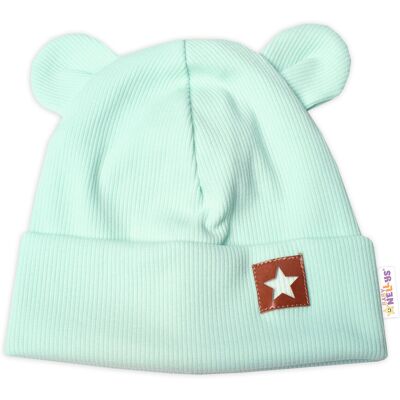 Baby Nellys Žebrovaná dvouvrstvá čepice s oušky TEDDY - mátová Baby Nellys Žebrovaná dvouvrstvá čepice s oušky TEDDY - mátová