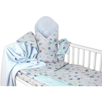 Baby Nellys 6-ti dílná výhod. sada s dárkem pro miminko, 120x90 Liška a zajíc, modrá Baby Nellys 6-ti dílná výhod. sada s dárkem pro miminko, 120x90 Liška a zajíc, modrá