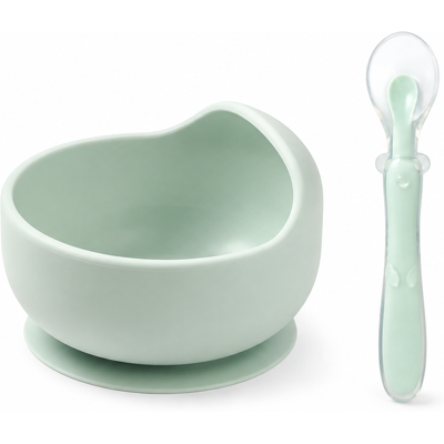 Babyono Silikonová miska s přísavkou + silikonová ohebná lžička - mint, mátová Babyono Silikonová miska s přísavkou + silikonová ohebná lžička - mint, mátová