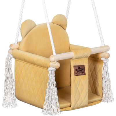 Baby Nellys Stylová houpačka prošívaný Velvet, hořčicová Baby Nellys Stylová houpačka prošívaný Velvet, hořčicová
