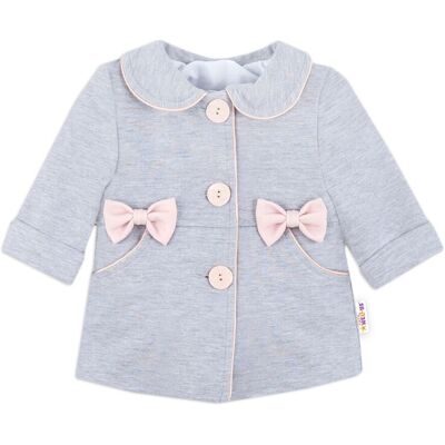 Baby Nellys Dětský bavlněný kabátek s mašličkami, šedý, vel. 86 Baby Nellys Dětský bavlněný kabátek s mašličkami, šedý, vel. 86