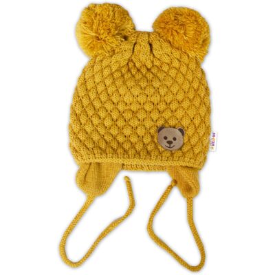 Baby Nellys - Teddy Bear Knit Beanie - Hořčicová Baby Nellys - Teddy Bear Knit Beanie - Hořčicová